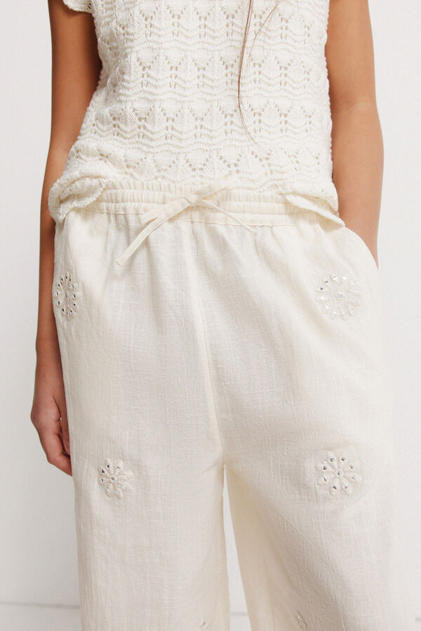 Springfield Kids Pantal&oacute;n fluido con bordados ni&ntilde;a nude