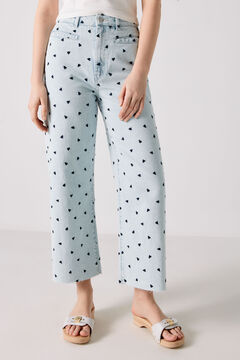 Springfield Denim Culottes with Embroidered Hearts blue