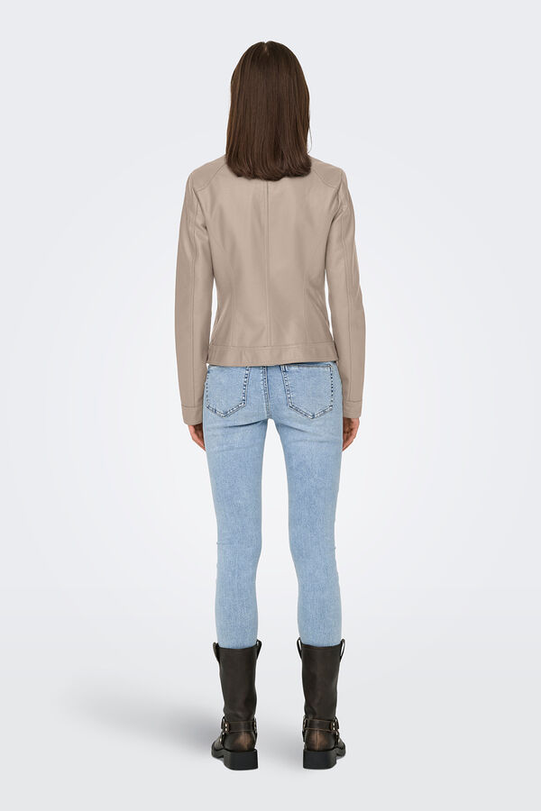Only Chaqueta biker piel vegana beige