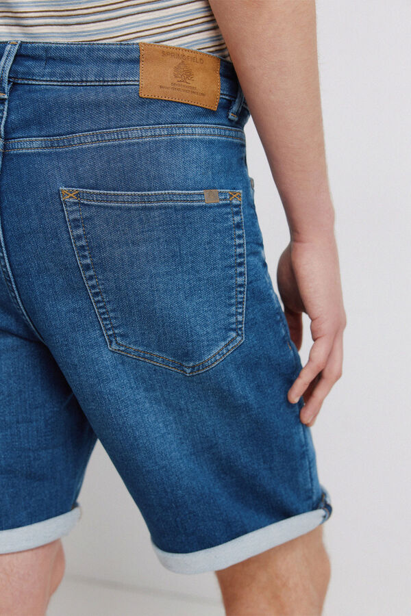 Springfield Mid-wash knit denim Bermuda shorts blue