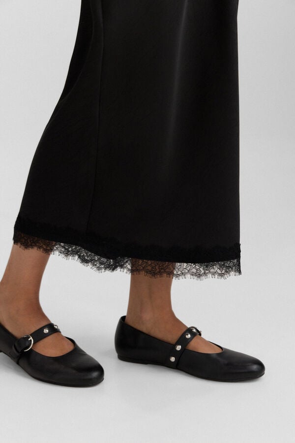 Springfield Jupe midi satin&eacute;e en dentelle noir