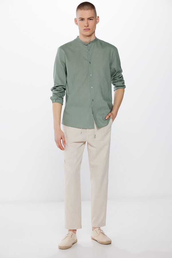 Springfield Linen shirt with Mandarin collar green