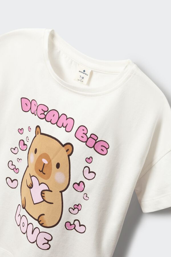Springfield Kids Camiseta manga corta capybara ni&ntilde;a marfil