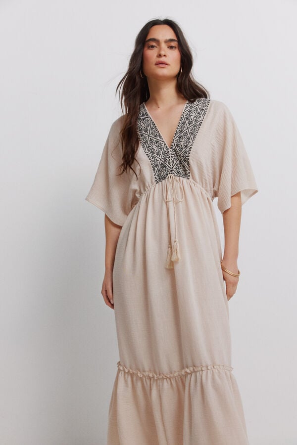 Springfield Ruffle kaftan dress nude