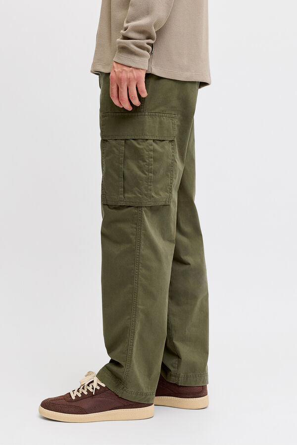 JJ REBEL Pantal&oacute;n cargo algod&oacute;n tiro medio verde