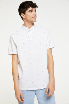 Springfield All-over print slim fit Mandarin collar polo shirt white