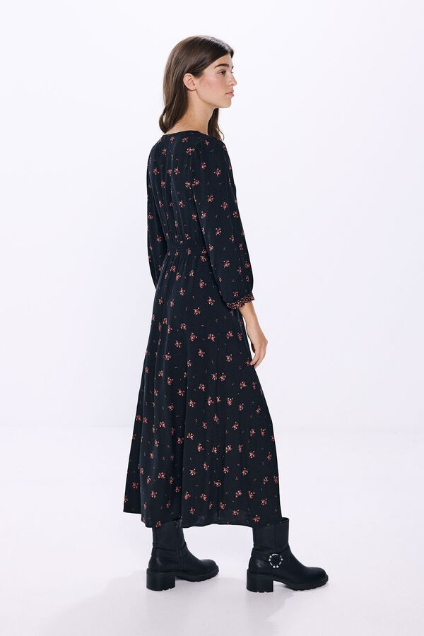 Springfield midi dress with print border neckline black