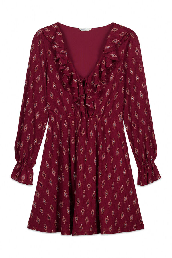 Springfield Vestido corto estampado volantes burdeos