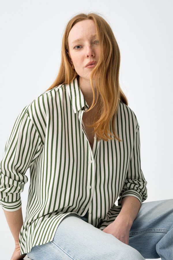 Tiffosi Relaxed long sleeve shirt in ecru green