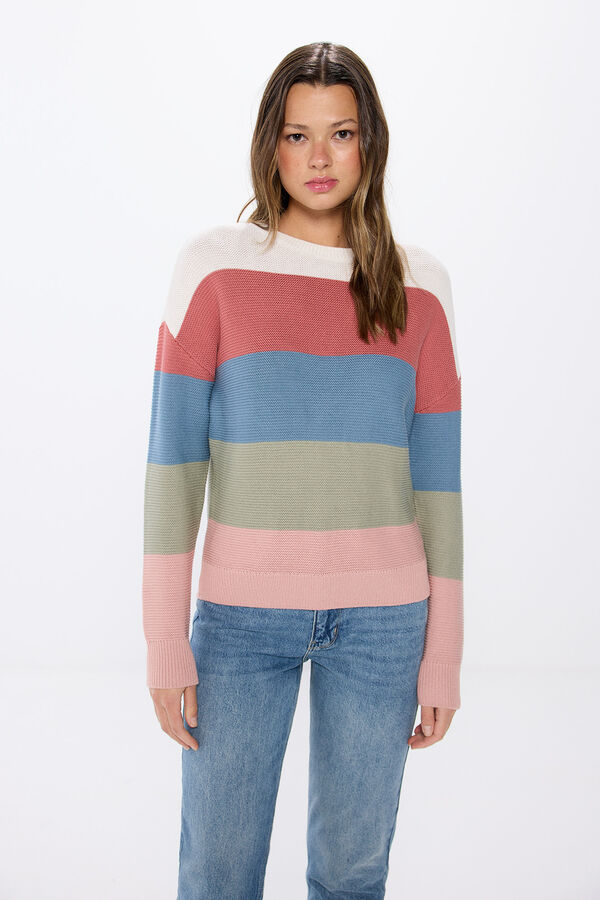 Springfield Pamučni džemper sa prugama u blokovima boja print