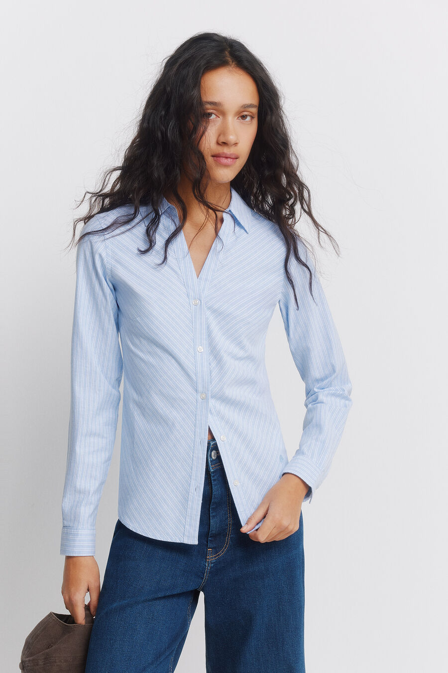 Camisa Oxford escote pico algodón