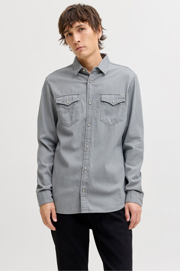 Jack & Jones Camisa denim regular gris
