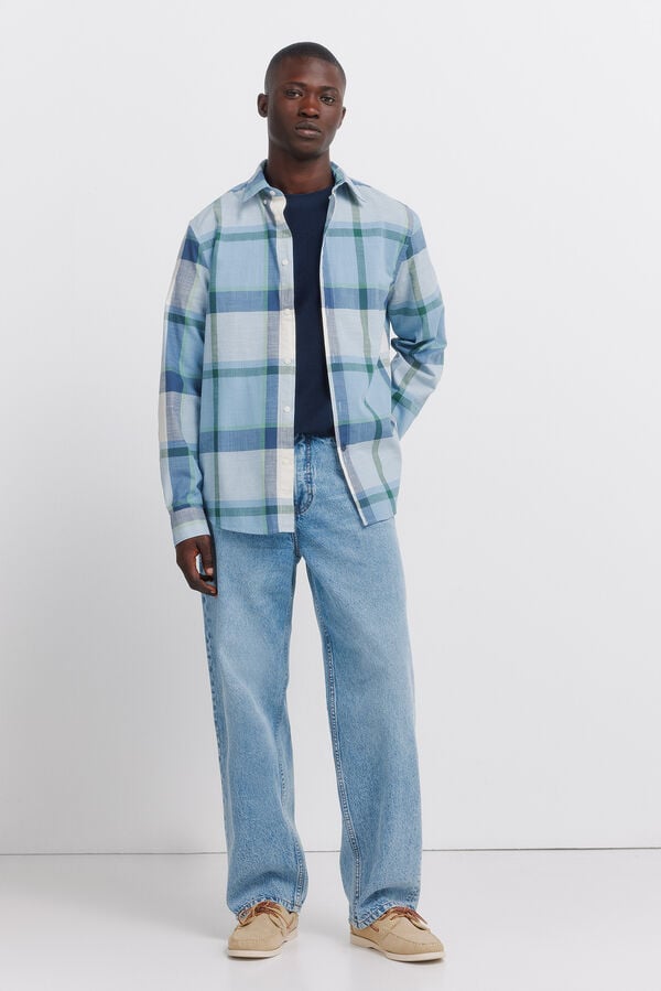Springfield Cotton lightweight plaid shirt blue
