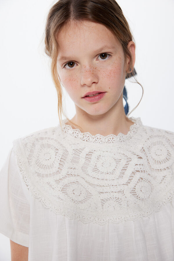 Springfield Vestido colar crochet menina branco