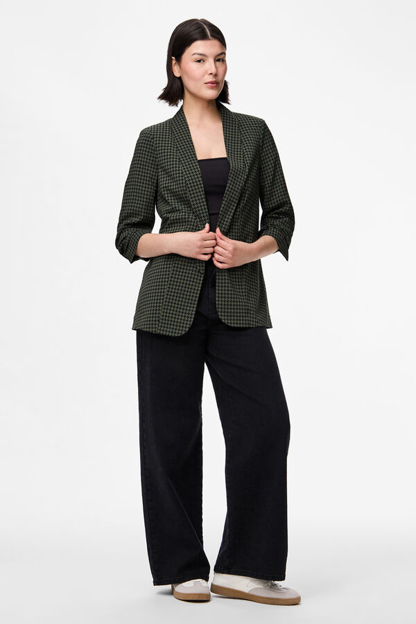 Pieces Printed three-quarter sleeve blazer green