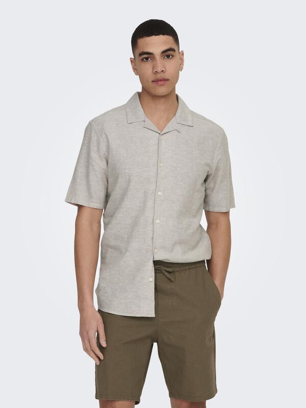 Only & Sons Linen shirt with short sleeves grey