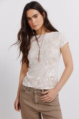 Springfield Lace sheer T-shirt brown