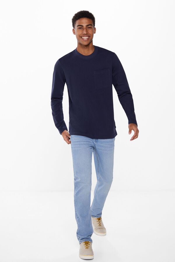 Springfield Long-sleeved piqué T-shirt with pocket blue
