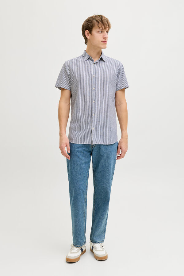 JJ REBEL Linen comfort fit shirt blue