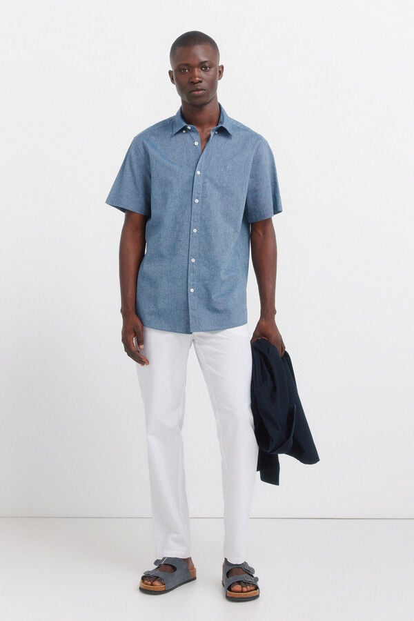Springfield Linen short sleeve shirt blue