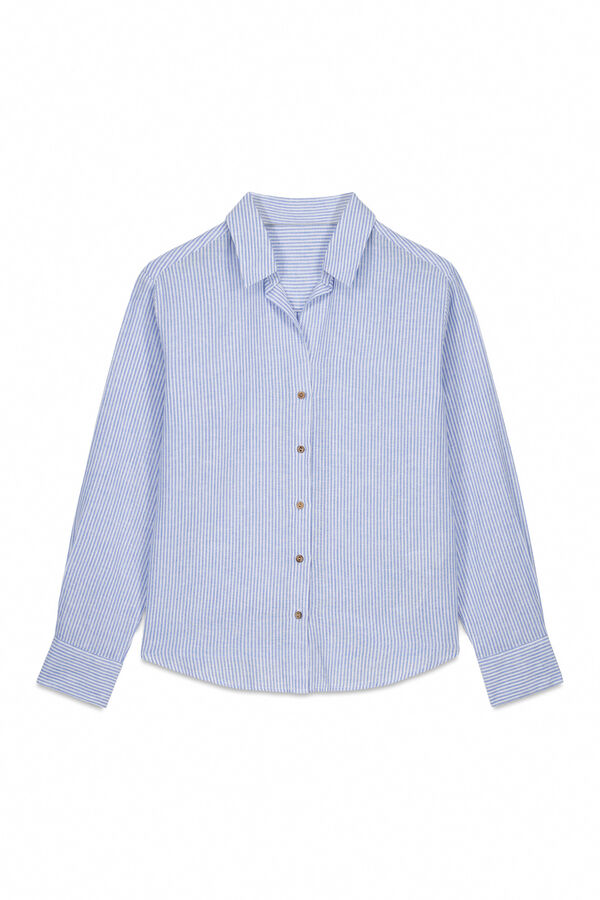 Springfield Semi-open linen shirt blue
