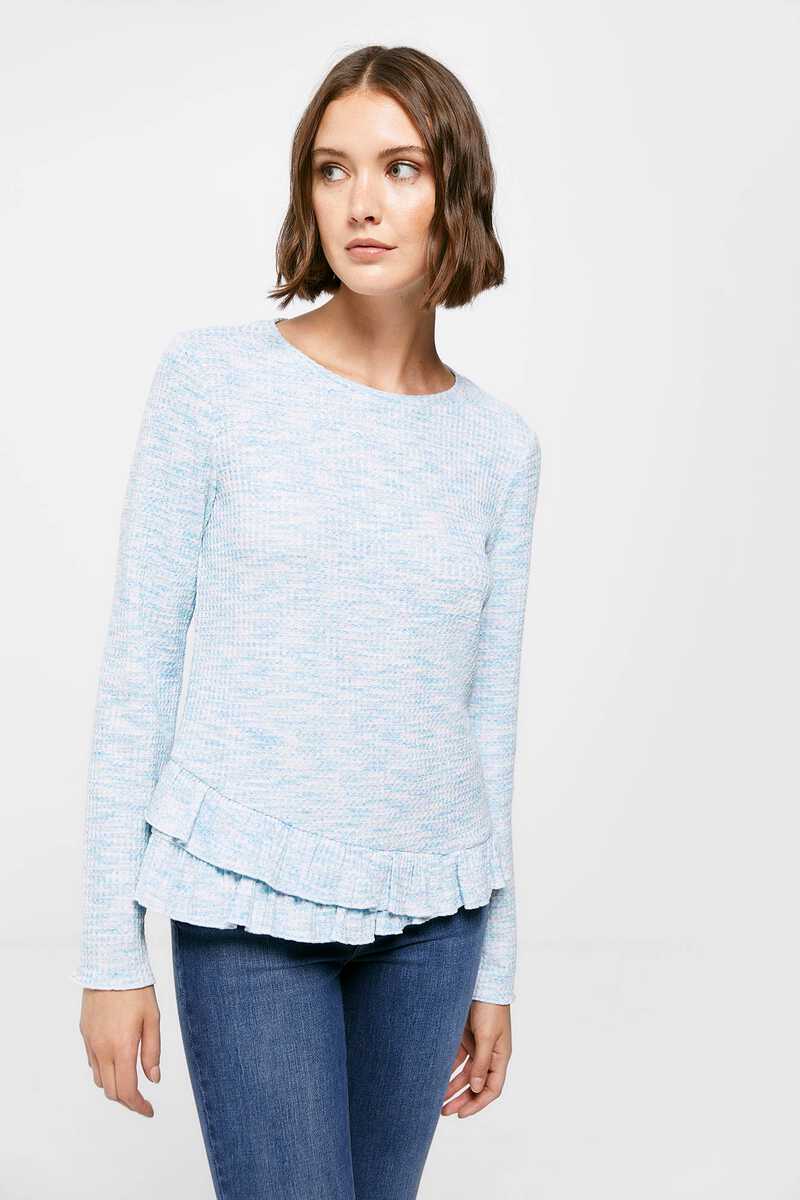 Springfield Cutwork jersey-knit ruffled T-shirt indigo blue