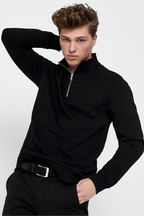 Only & Sons Sweatshirt com fecho-&eacute;clair preto