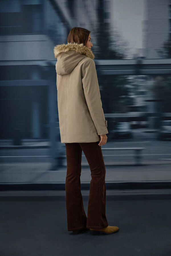 Springfield Parka hood faux fur buckle nude