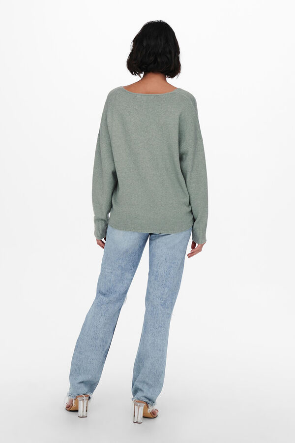 Springfield Langärmeliger Pullover mit V-Ausschnitt grün