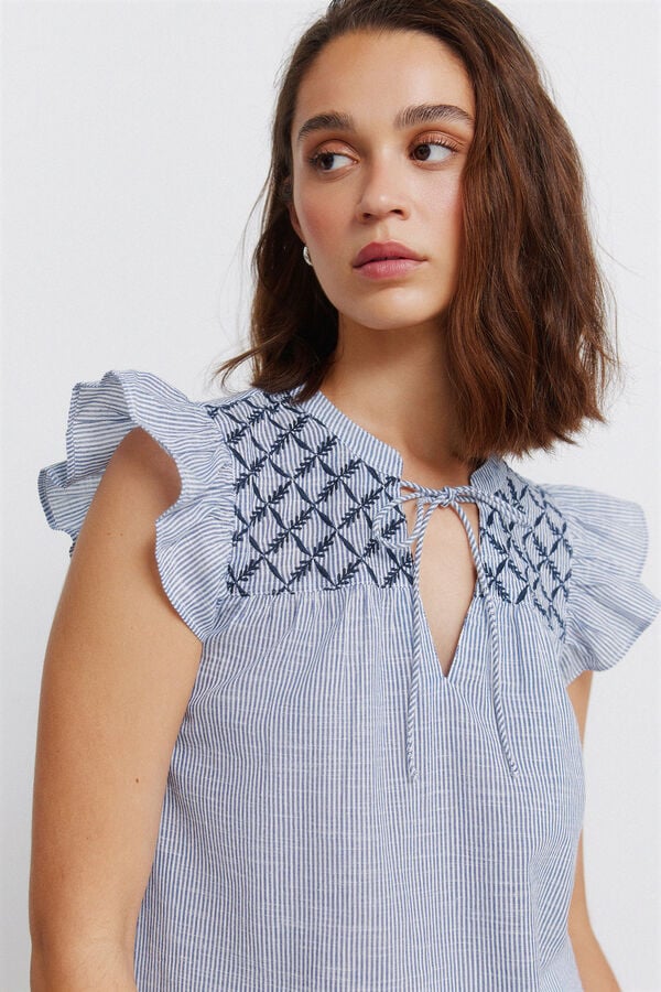 Springfield Blouse &agrave; volants en plumetis bleu