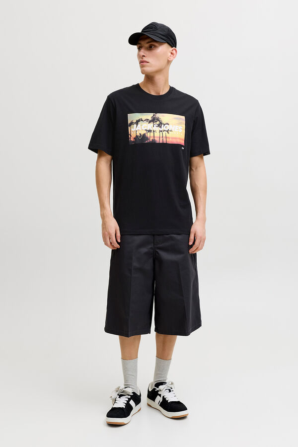 Jack & Jones T-shirt em algod&atilde;o estampada preto
