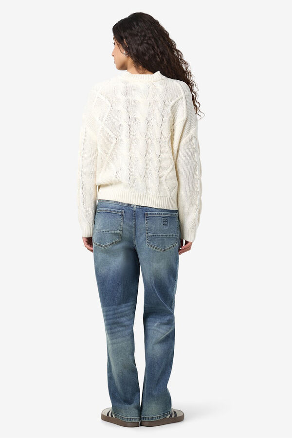 Noisy May College embroidered cross-knit sweater gris