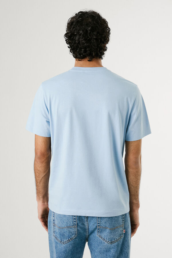 Pepe Jeans short sleeve shirt with logo and front print. blue