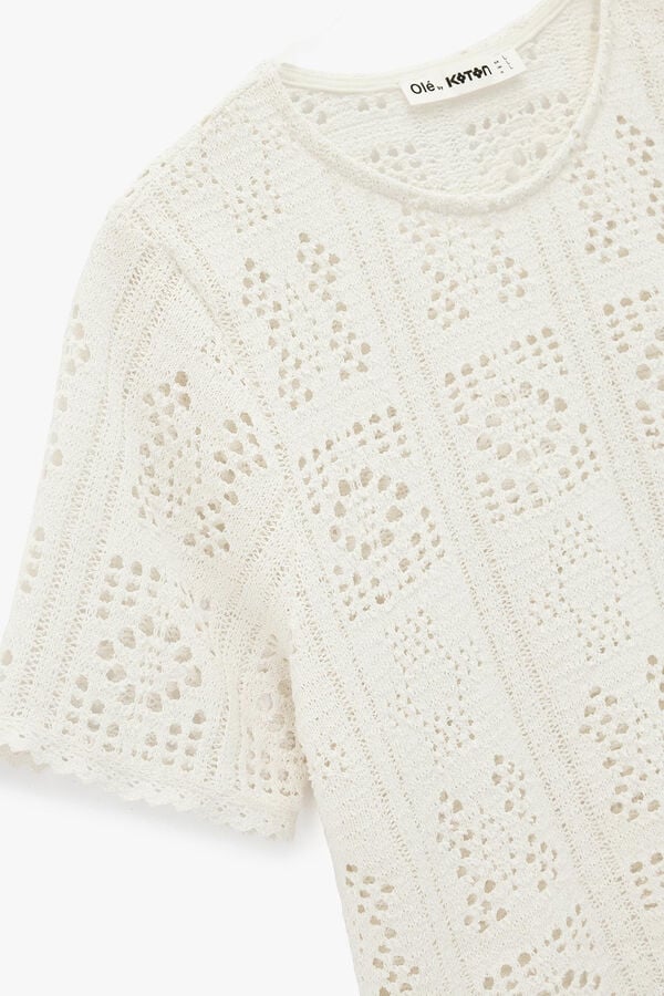 Koton Crochet short T-shirt brown
