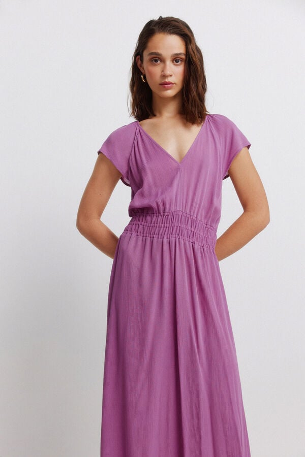 Springfield Robe midi unie avec taille &eacute;lastique rose