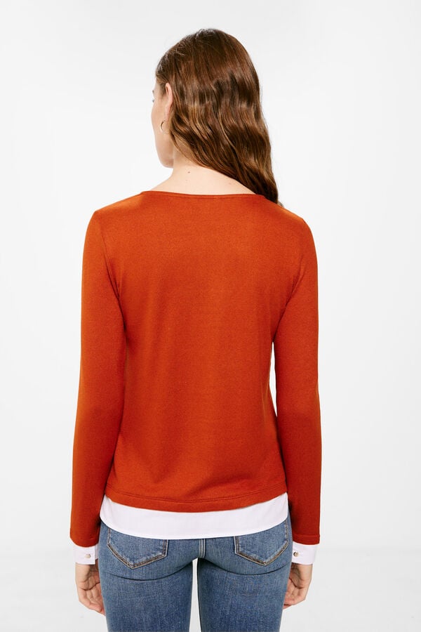 Springfield Two-material T-shirt with buttoned cuffs orange
