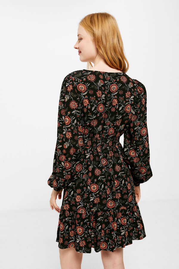 Springfield Short Printed Lace Neckline Dress black