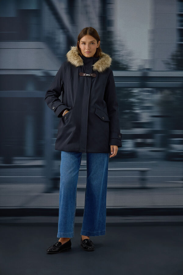 Springfield Parka hood faux fur buckle blue