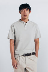 Springfield Regular fit mandarin collar piqué polo shirt beige