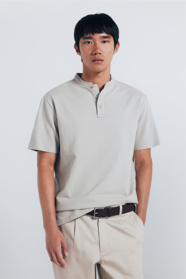 Springfield Regular fit mandarin collar piqué polo shirt beige