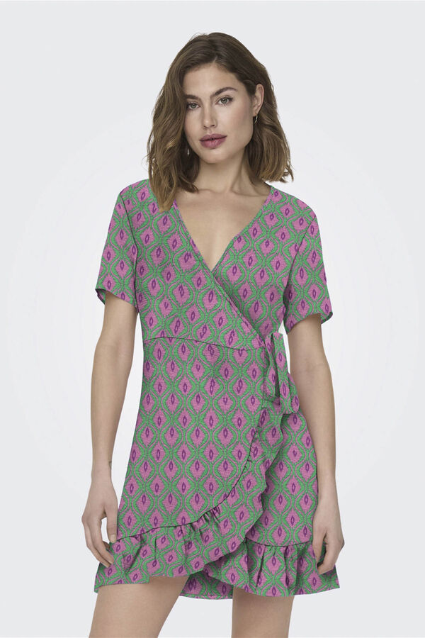 Springfield Short wrap dress with short sleeves green