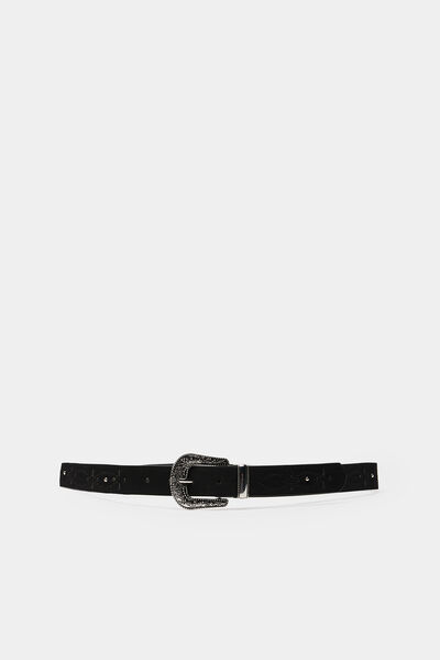 Springfield Engraved buckle cutwork belt black