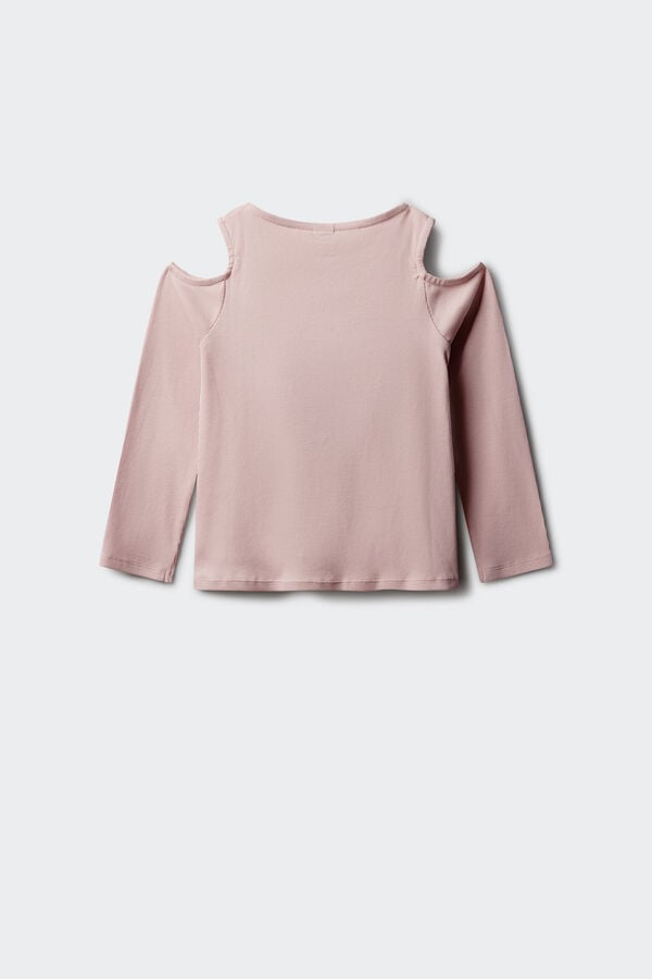 Springfield Kids T-shirt manga comprida ombro descoberto canelada de menina rosa