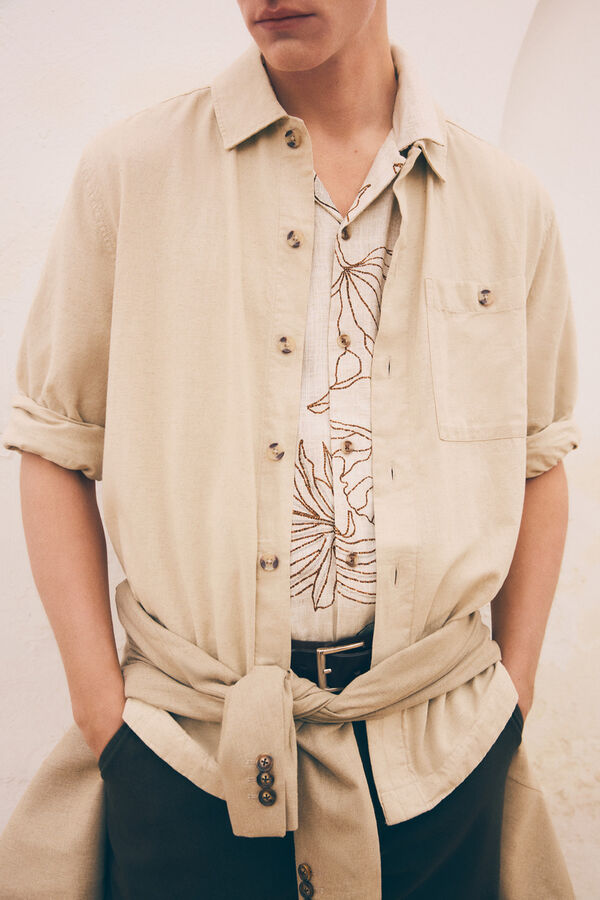 Springfield Sobrecamisa de linho com bolso bege