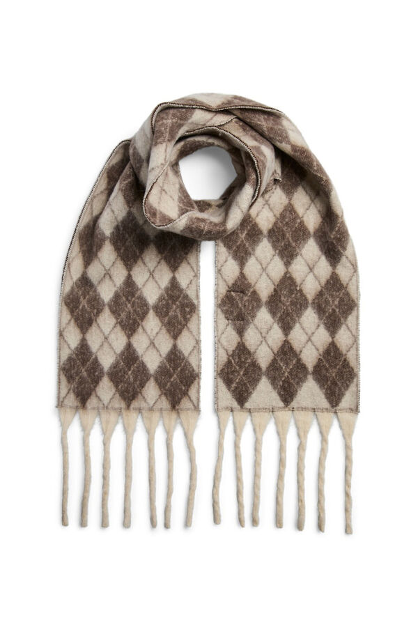 Pieces Bufanda cuadros flecos marrón