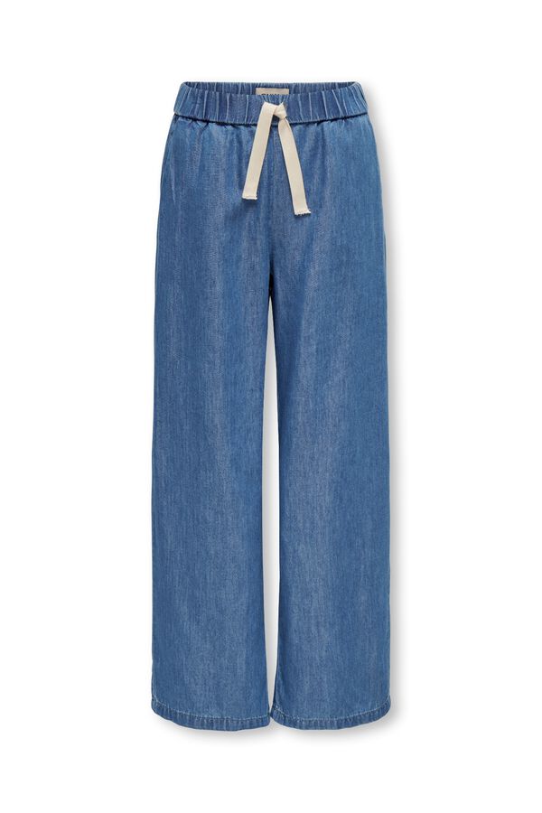 Only Girls Wide leg ruched waist drawstring jeans blue