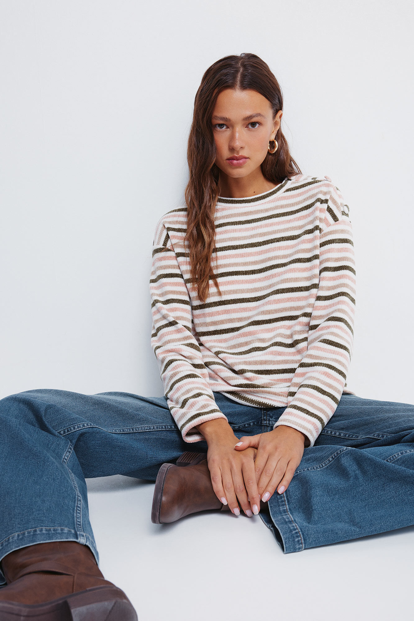 Springfield Striped chenille jumper with shoulder buttons