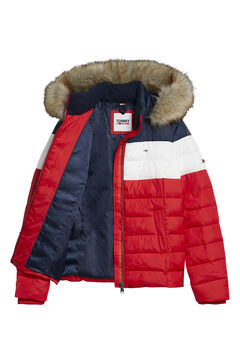 Springfield Hooded colour block puffer jacket. navy