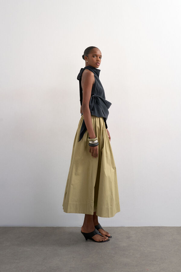 Topshop Long ruched detail skirt green