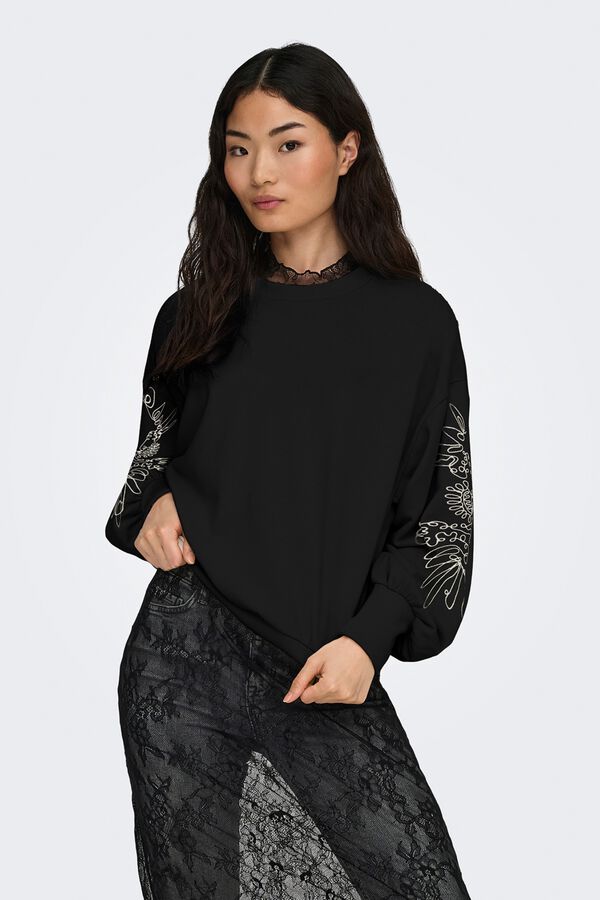 Only Sweatshirt mit Stickereidetails Schwarz